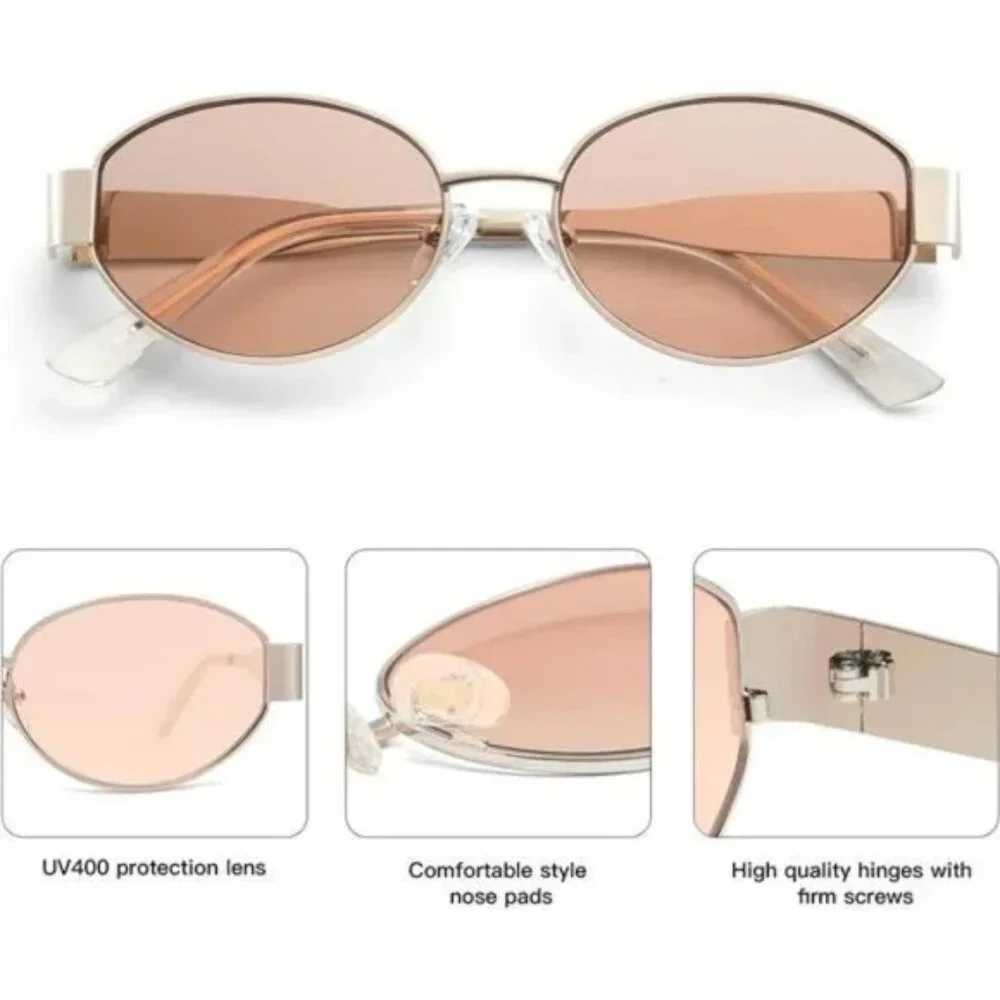 Retro Oval Sunglasses Trendy Light Gold